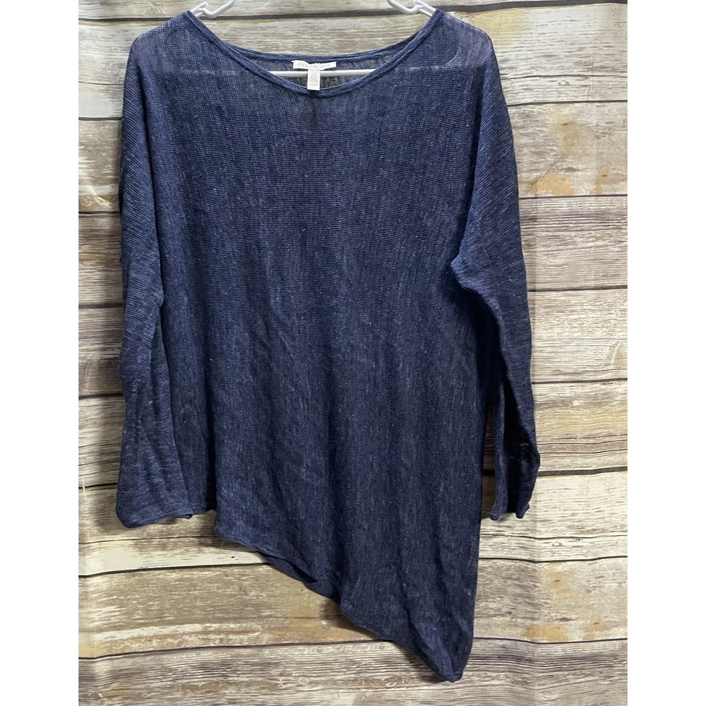 EILEEN FISHER Blue Women's XS Relaxed Hemp Organic Cotton Asymmetric Hem‎ Top